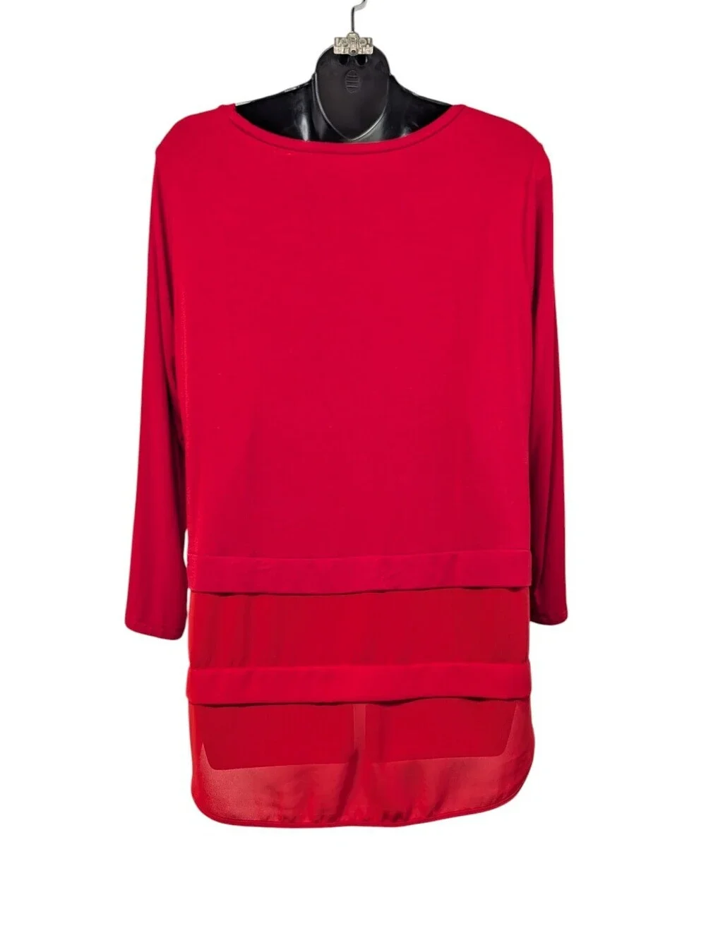 Michael Kors Red Long Sleeve Tiered Layered Blouse Top Sz Large L Sheer Hem
